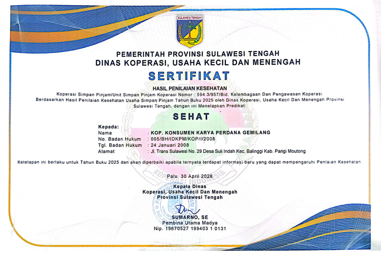 Penilaian Kesehatan Koperasi dari Dinas Koperasi Provinsi Sulawesi Tengah